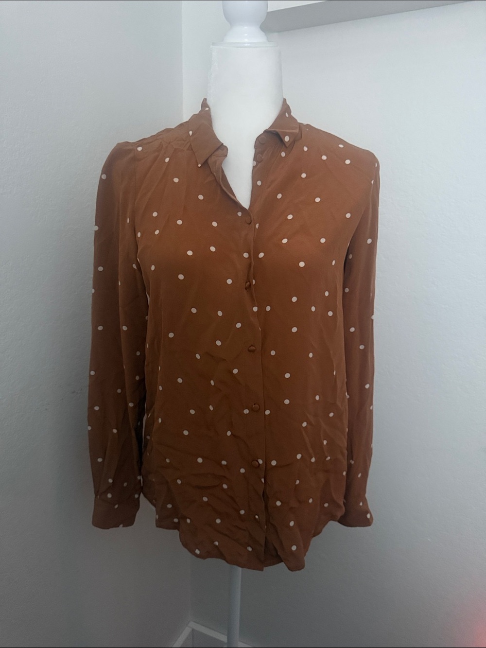Sezane silk Polka Dot Button-Down Blouse - Brown
